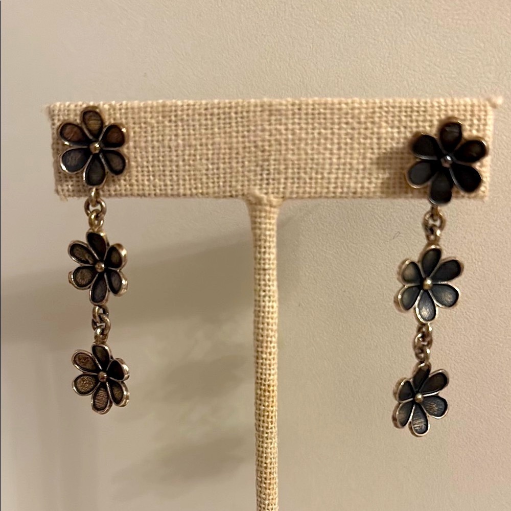 Sterling Silver Floral Dangle Earrings
